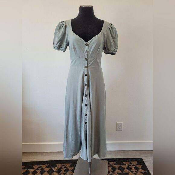 ASTR The Label Pippa Dress Mint Linen Milkmaid Peasant Cottagecore Maiden Small - Picture 2 of 12